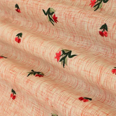Peach Cotton Linen Floral Embroidery Fabric