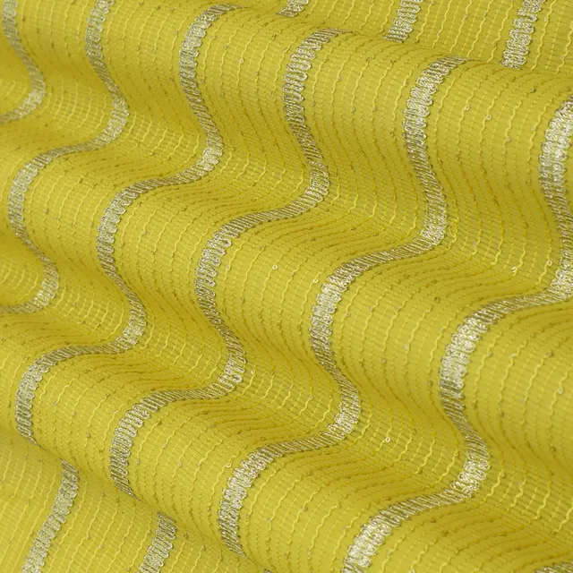 Dijon Yellow Kora Silk Chanderi Gota Work Sequin Embroidery Fabric