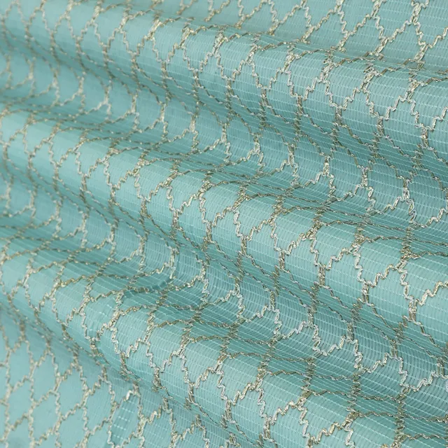 Blue Kora Silk Chanderi Diamond Pattern Gota Work Embroidery Fabric