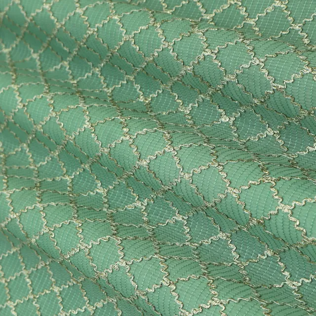 Light Green Silk Chanderi Diamond Pattern Gota Work Embroidery Fabric
