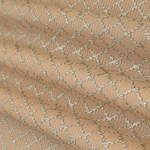 Light Beige Silk Chanderi Diamond Pattern Gota Work Embroidery Fabric