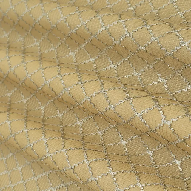 Buff Brown Silk Chanderi Diamond Pattern Gota Work Embroidery Fabric