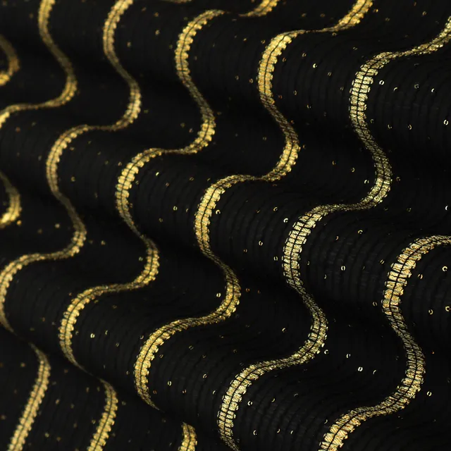 Raven Black Kora Silk Chanderi Gota Work Sequin Embroidery Fabric