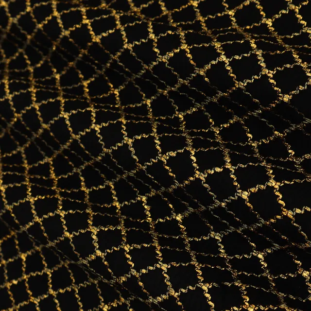 Black Silk Chanderi Diamond Pattern Gota Work Embroidery Fabric