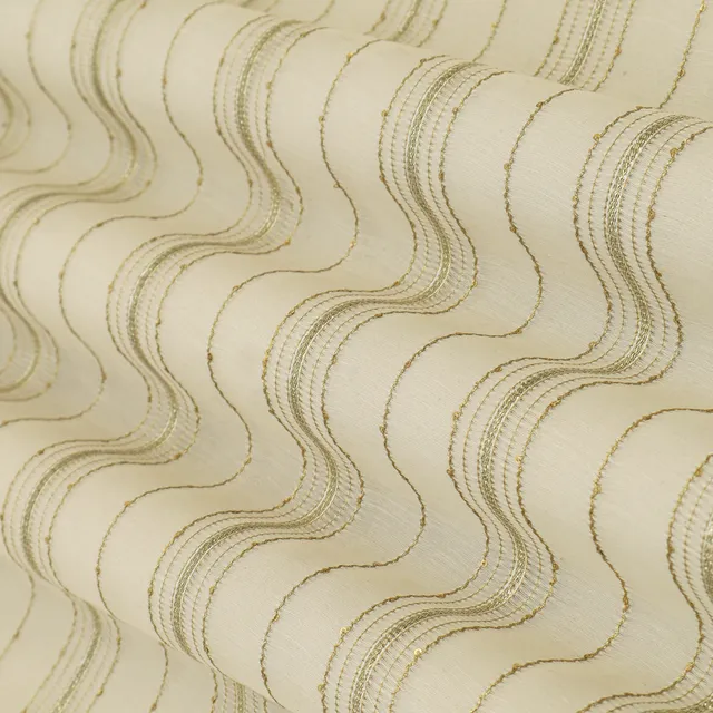 Light Beige Cotton Chanderi Stripe Gota Sequin Embroidery