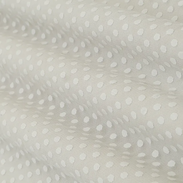Bright White Self Polka Dot Net Fabric