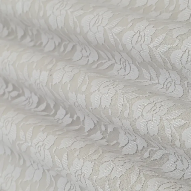 Alabaster White Self Floral Net Fabric