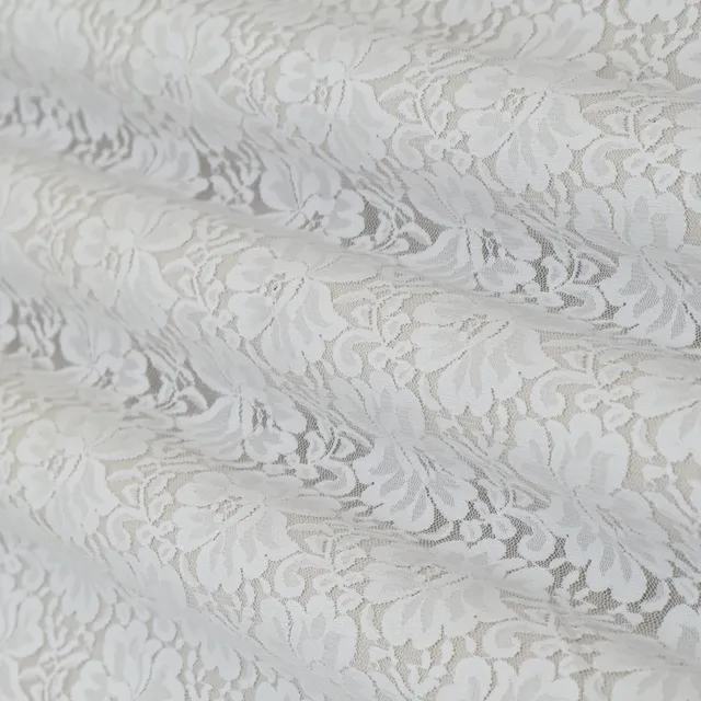Daisy White Self Floral Net Lycra Fabric
