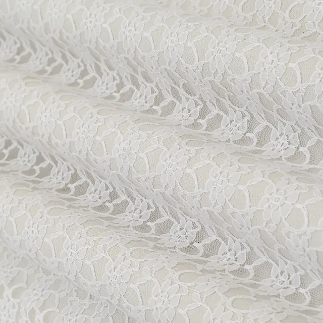 Linen White Self Floral Net Fabric