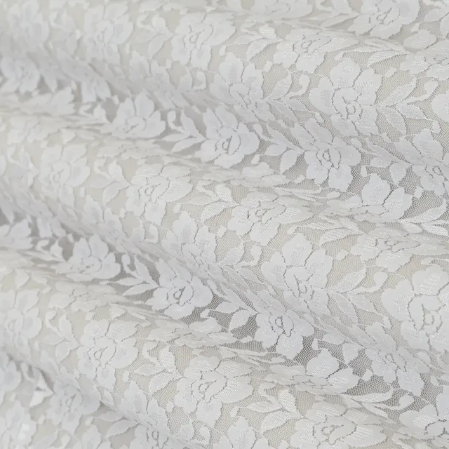Chiffon White Self Floral Net Lycra Fabric