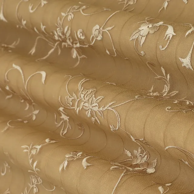 Brown Tissue Threadwork Floral Embroidery Fabric