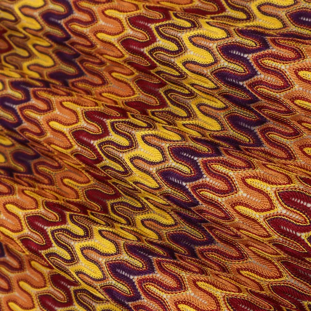 Mustard Yellow Multitoned Zig Zag Print Crochet-Crosia Fabric
