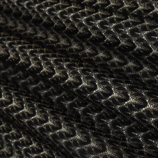 Black and White Zig Zag Print Crochet-Crosia Shimmer Fabric