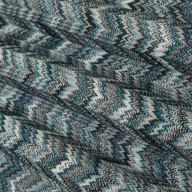 Ice Blue and White Zig Zag Print Crochet-Crosia Fabric