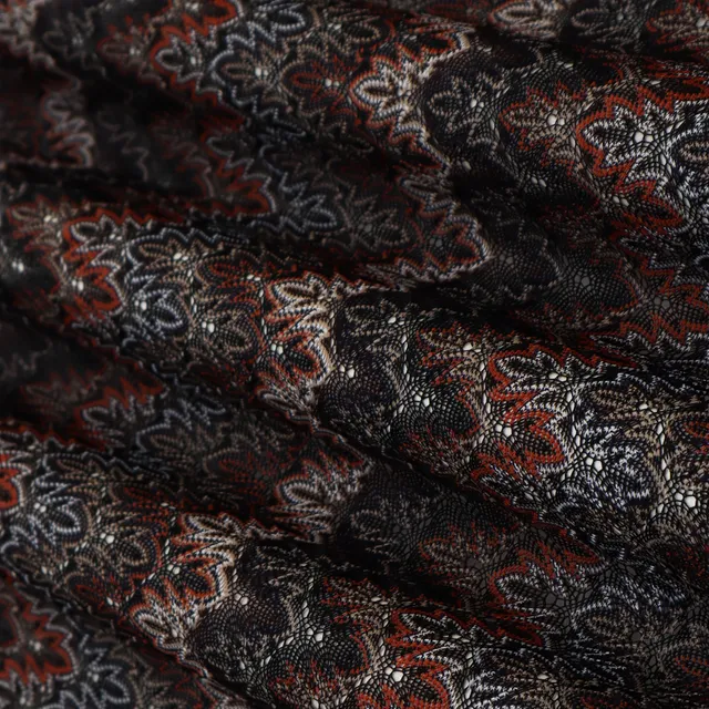 Black, Red and White Zig Zag Print Crochet-Crosia Fabric