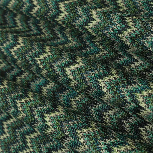 Green Multitoned Zig Zag Print Crochet-Crosia Fabric