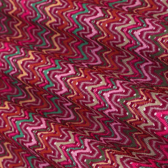 Hot PInk Multitoned Zig Zag Print Crochet-Crosia Fabric