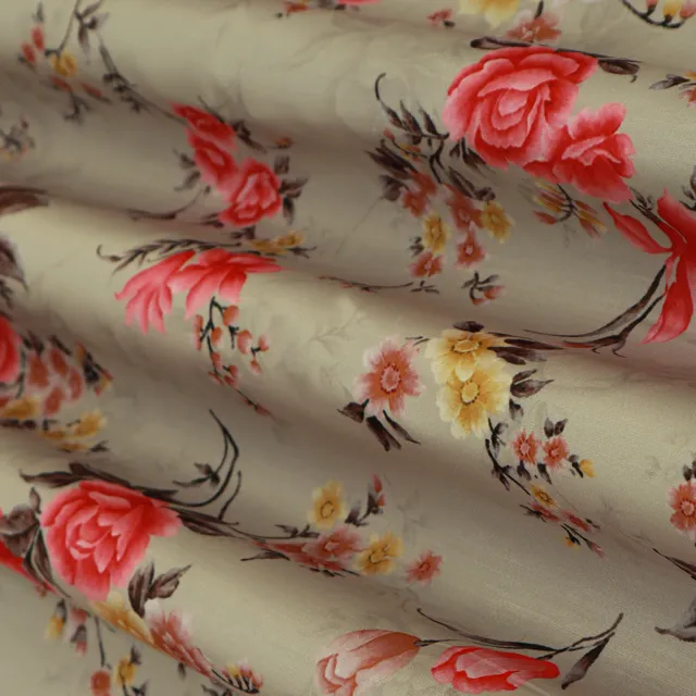 Pigeon Gray Linen Satin Floral Print Fabric