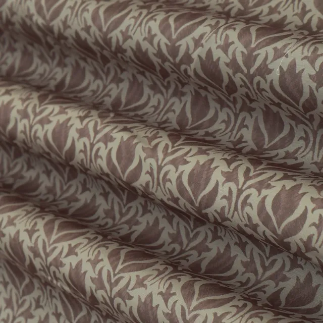 Matte Brown Linen Satin Floral Print Fabric