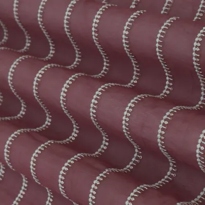 Maroon Chanderi Silk Sequin Embroidery Fabric