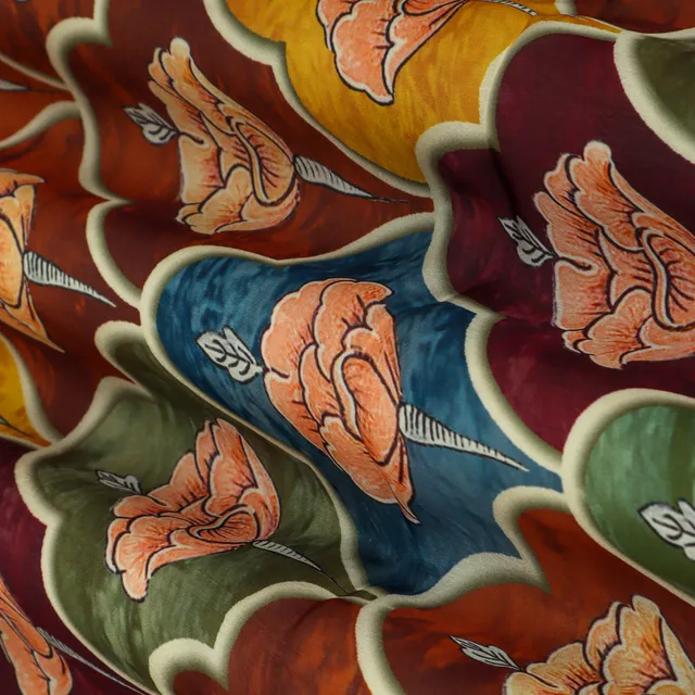 Multicoloured Floral Print Georgette Satin Fabric