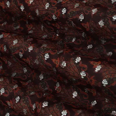 Maroon Red Print Booti Jacquard Weave georgette Fabric