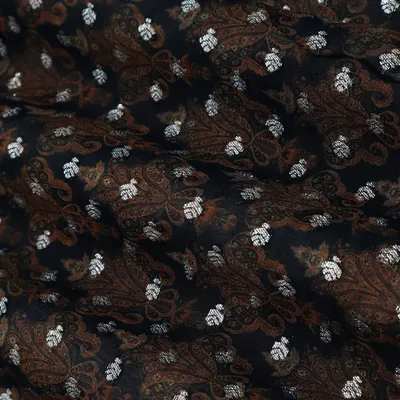 Chocolate Brown Print Booti Jacquard Weave georgette Fabric