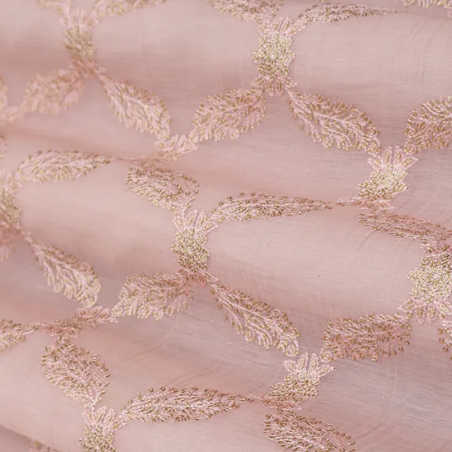 Baby Pink Threadwork Embroidery Chanderi Fabric
