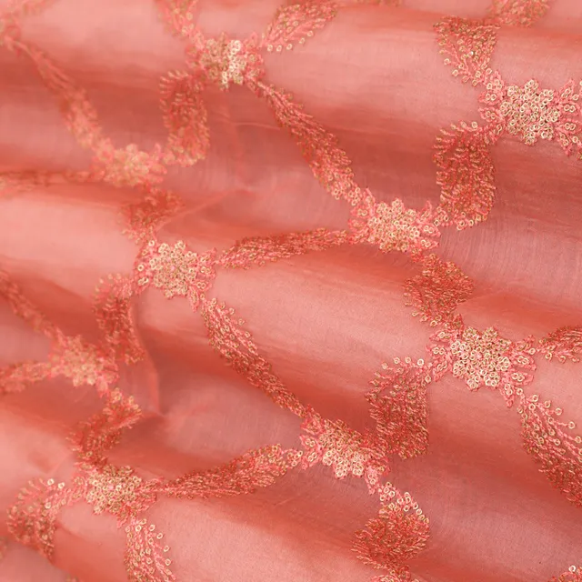 Candy PInk Threadwork Embroidery Chanderi Fabric