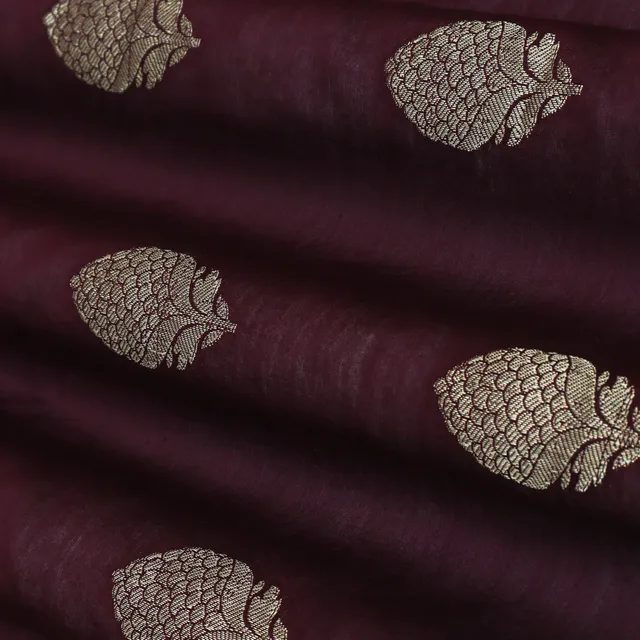 Wood Brown Threadwork Embroidery Chanderi Fabric