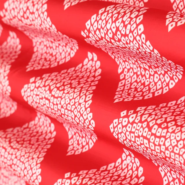 Scarlet Red and White Print Linen Satin Fabric