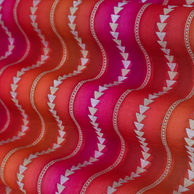 Fuschia Pink and Silver Embroidery Georgette Khaddi