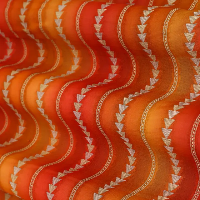Tangerine Orange and Silver Embroidery Georgette Khaddi