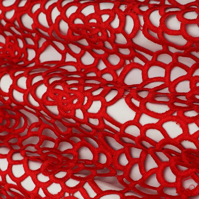 Ruby Red Crochet-Crosia Jaal Fabric