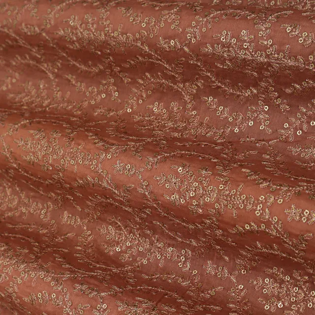 Blush Pink Floral Sequins Embroidery Chanderi Fabric