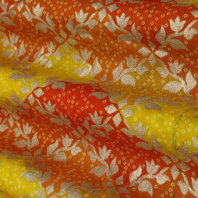 Marigold Yellow Multicoloured Jacquard Weave Dola Silk Fabric