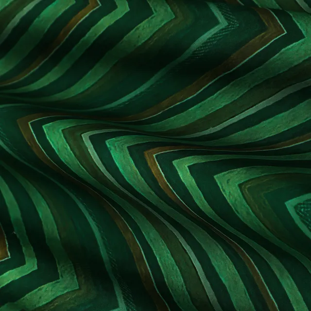 Green Multitone Stripe Print Silk Fabric