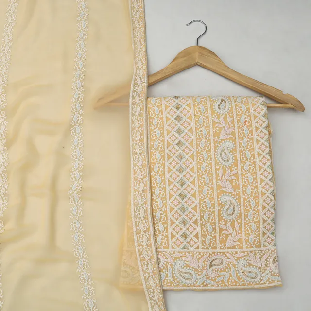 Peach Embroidery Unstitched Kurta and Dupatta Suit Set