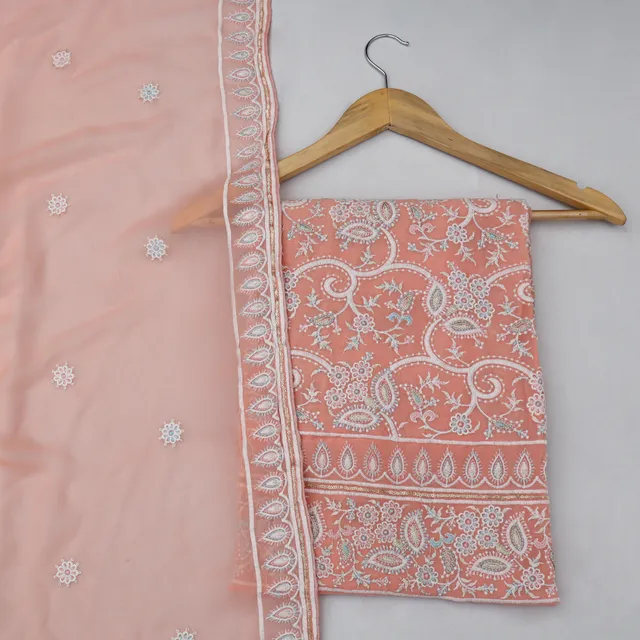 Baby Pink Embroidery Unstitched Kurta and Dupatta Suit Set
