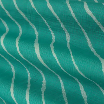 Teal Blue Stripe Print Kota Cotton Fabric