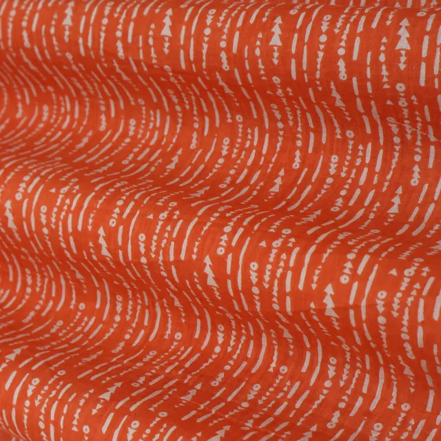 Burnt Red Motif Print Cotton Fabric
