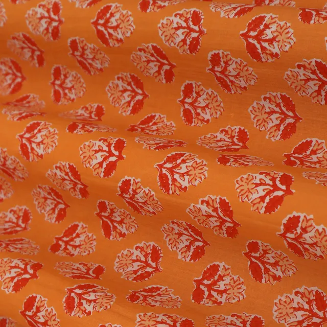 Tangerine Orange Motif Print Cotton Fabric