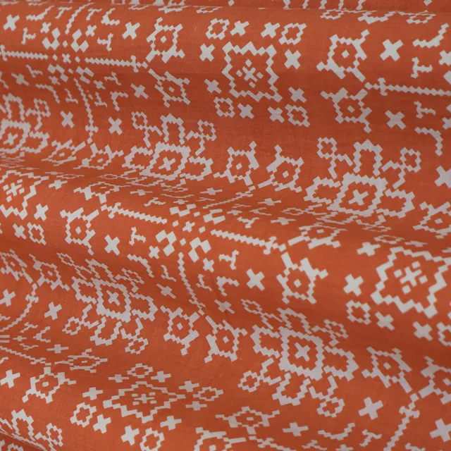 Burnt Orange Motif Print Cotton Fabric