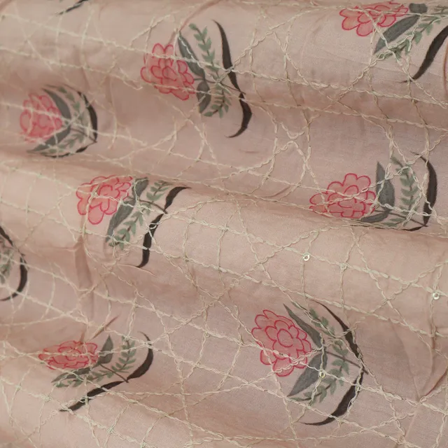 Blush Pink Print Embroidery Muslin Fabric