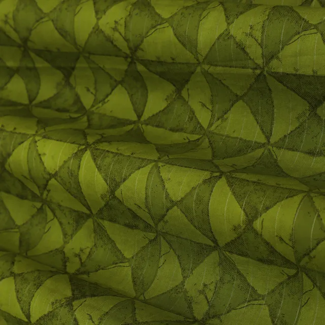 Olive Green Print Cotton Lurex Fabric