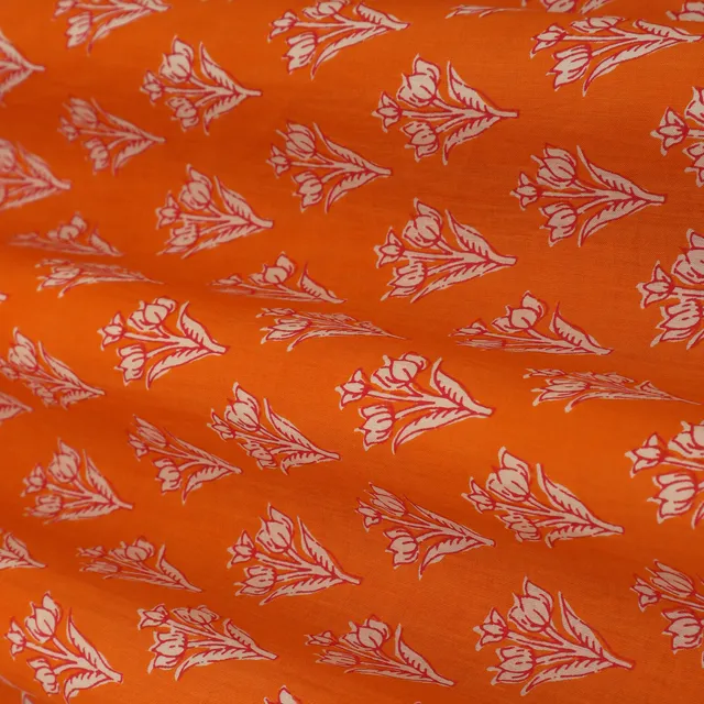 Tangerine Orange Motif Print Cotton Fabric