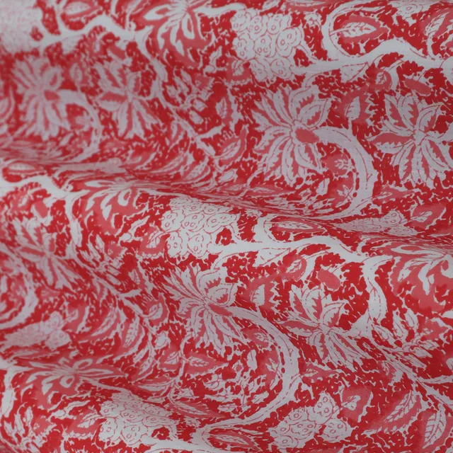 Red and White Motif Print Cotton Fabric