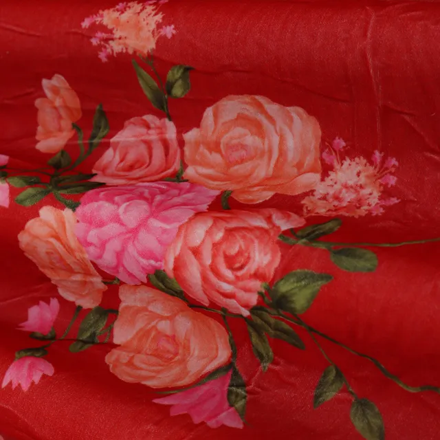 Scarlet Red Multicoloured Floral Print Velvet Fabric
