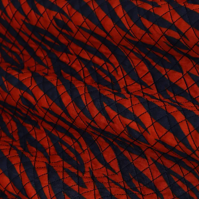 Red Animal Print Quilted Velvet Fabric