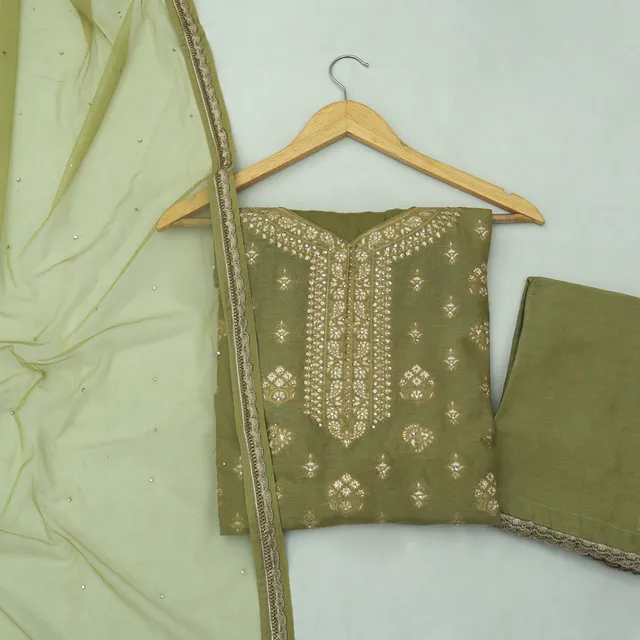 Sea Green Stitched Dola Silk Suit Set